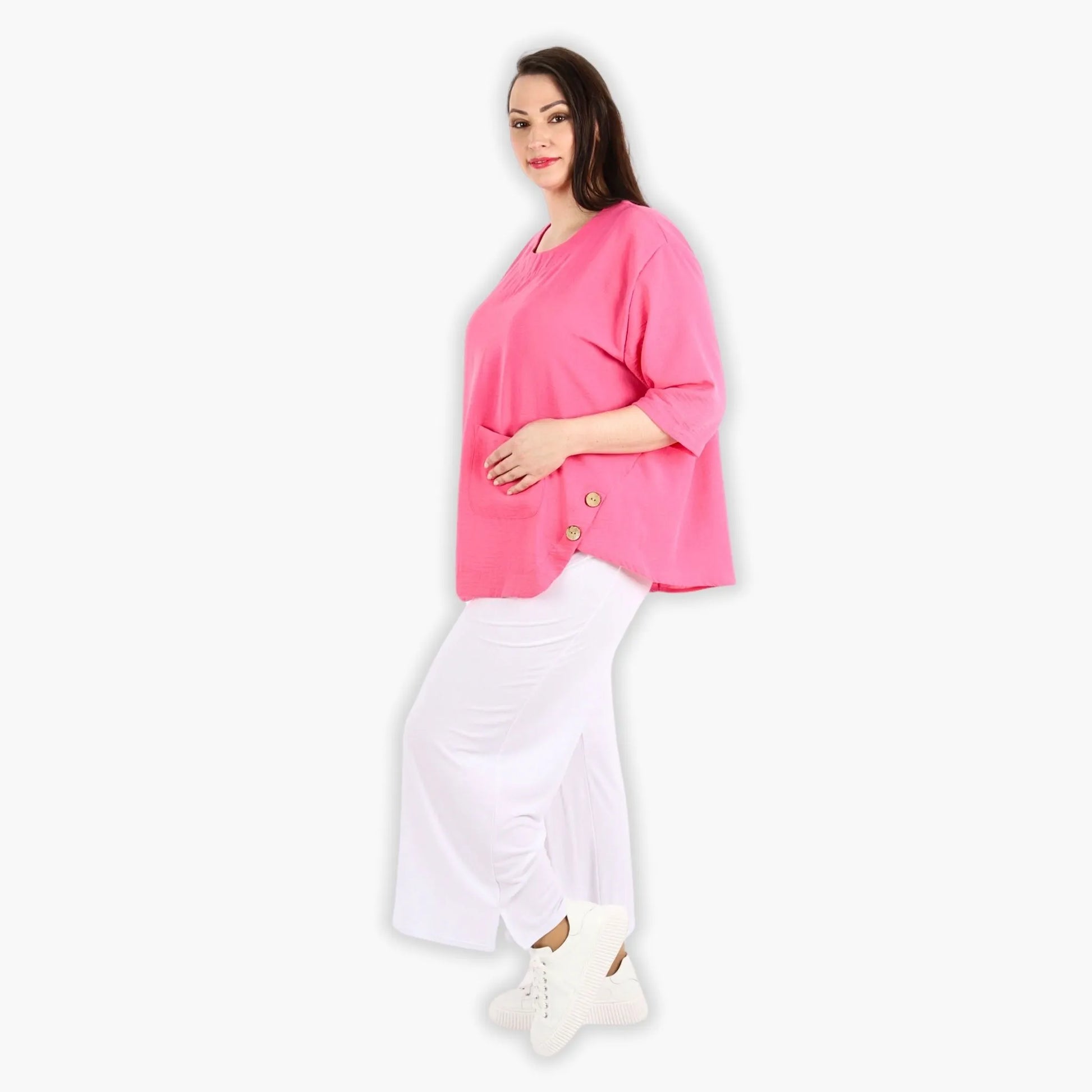  Bigshirt von AKH Fashion aus Viskose in kastiger Form, 1305.02412, Pink, Unifarben, Schick