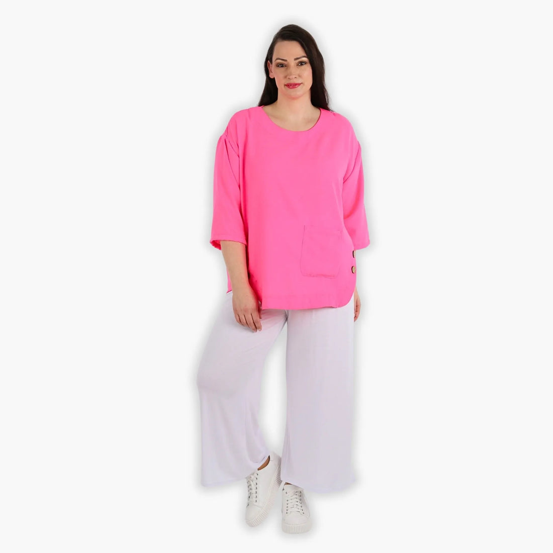  Bigshirt von AKH Fashion aus Viskose in kastiger Form, 1305.02412, Fuchsia, Schick, Modern