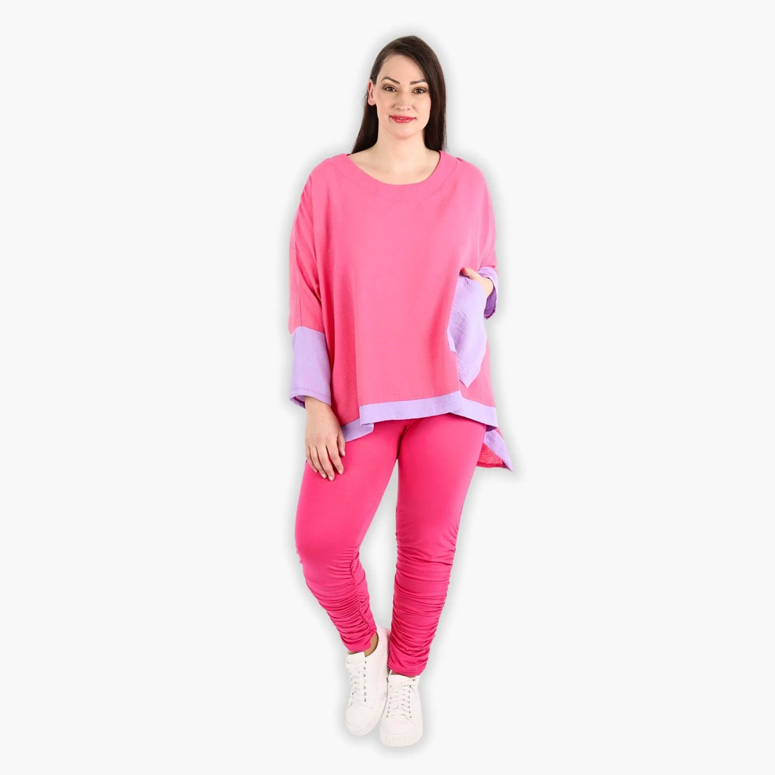  A-Form Bigshirt von AKH Fashion aus Viskose, 1305.02413, Pink-Flieder, Unifarben, Ausgefallen