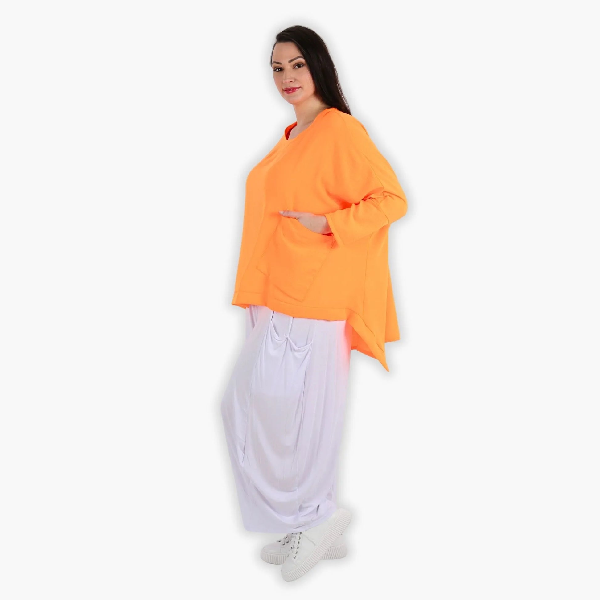  A-Form Bigshirt von AKH Fashion aus Viskose, 1305.02413, Neonorange, Unifarben, Ausgefallen