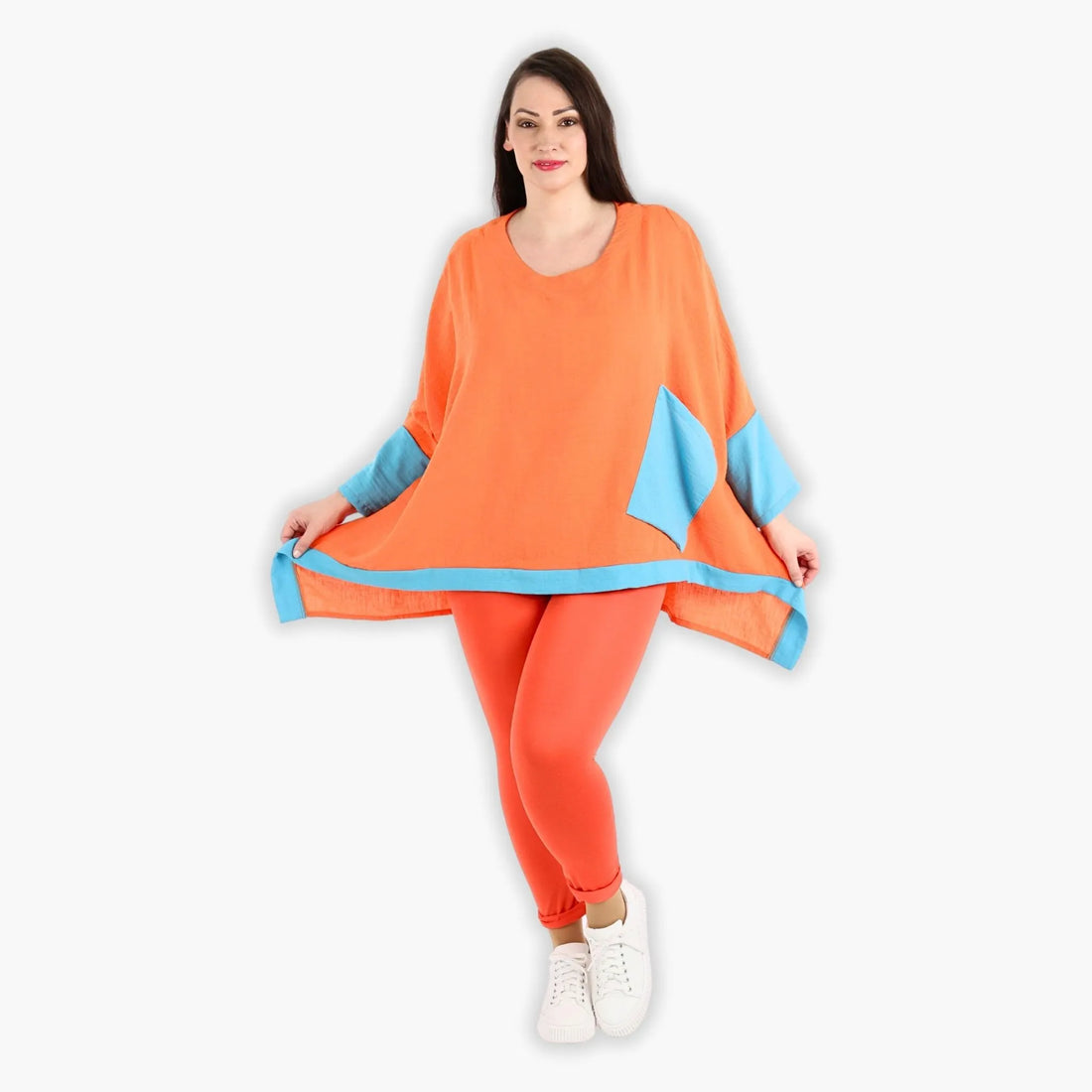  A-Form Bigshirt von AKH Fashion aus Viskose, 1305.02413, Orange-Türkis, Unifarben, Schick