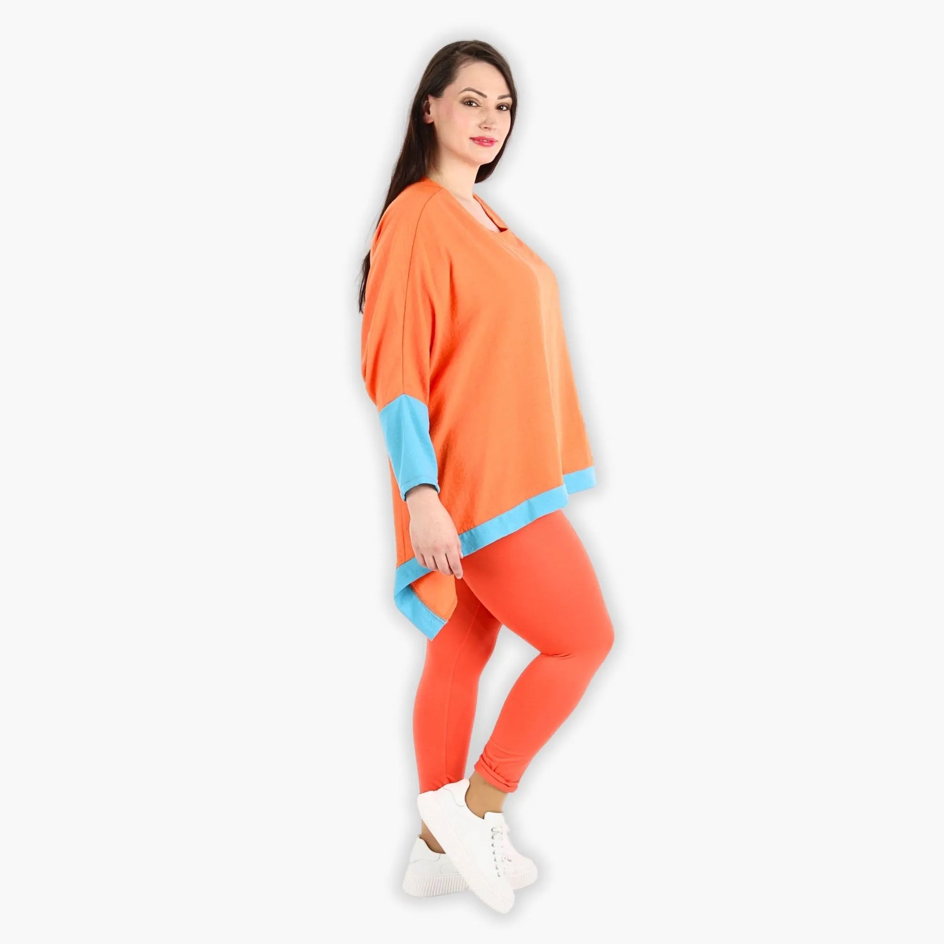  A-Form Bigshirt von AKH Fashion aus Viskose, 1305.02413, Orange-Türkis, Unifarben, Schick