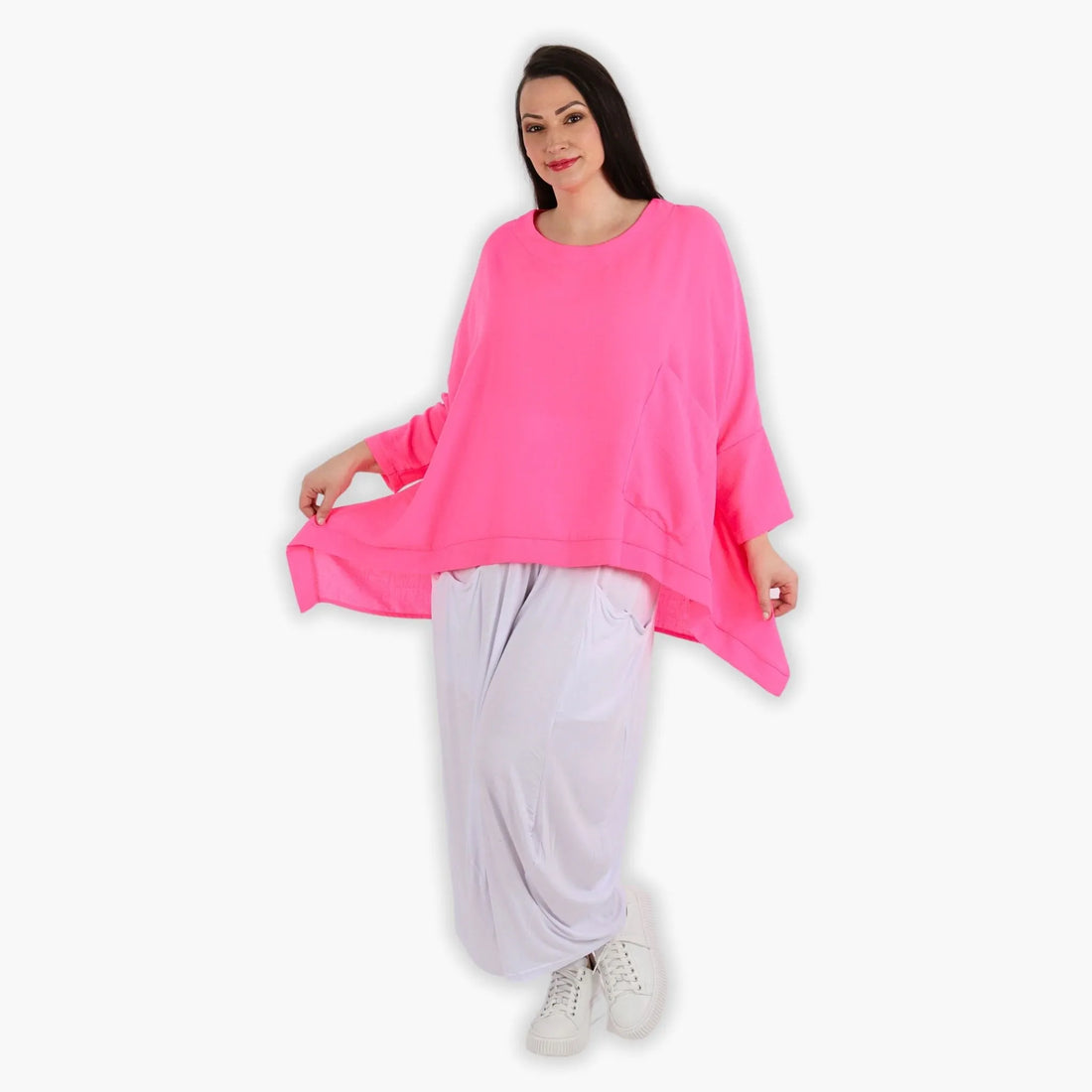  A-Form Bigshirt von AKH Fashion aus Viskose, 1305.02413, Fuchsia, Unifarben, Schick, Modern