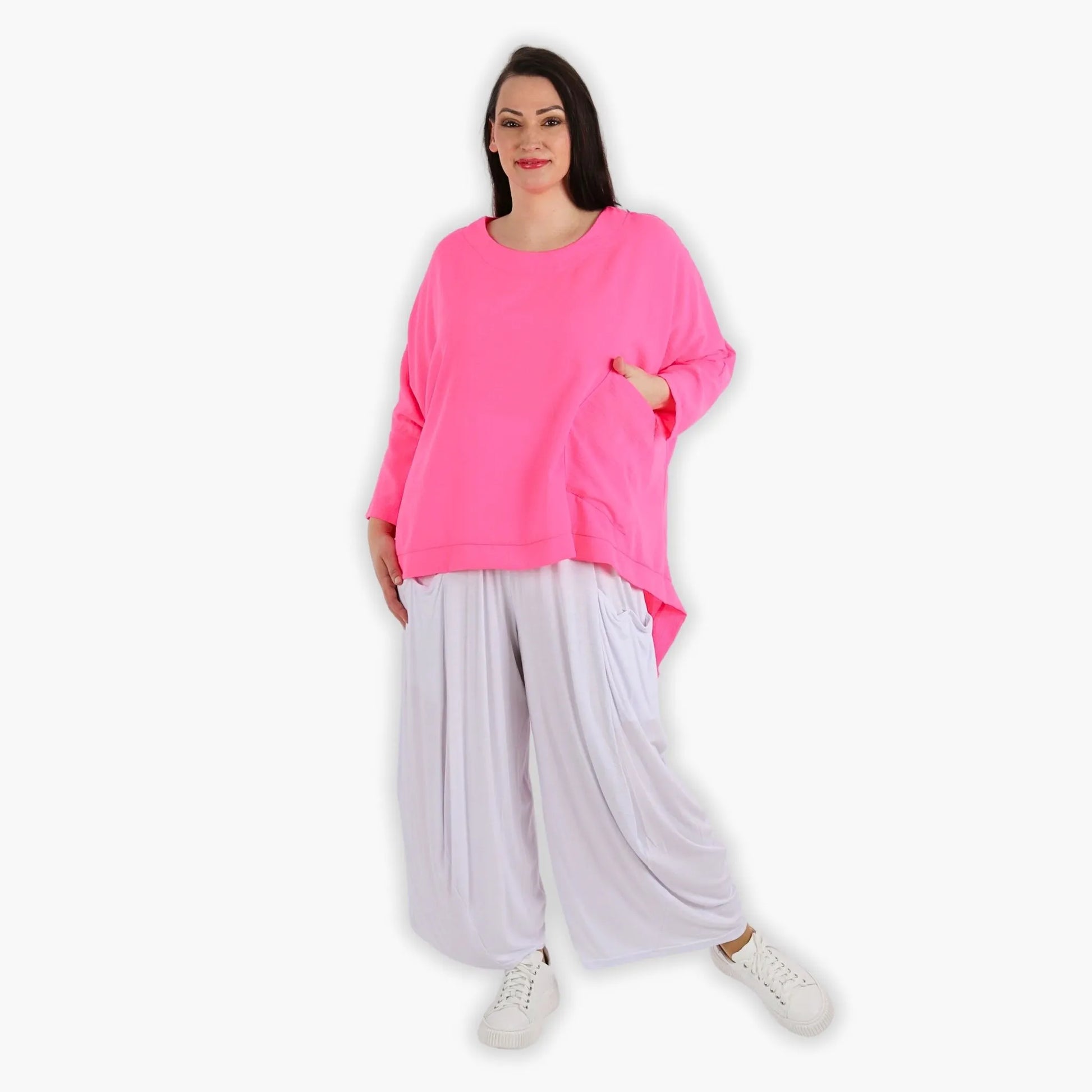  A-Form Bigshirt von AKH Fashion aus Viskose, 1305.02413, Fuchsia, Unifarben, Schick, Modern