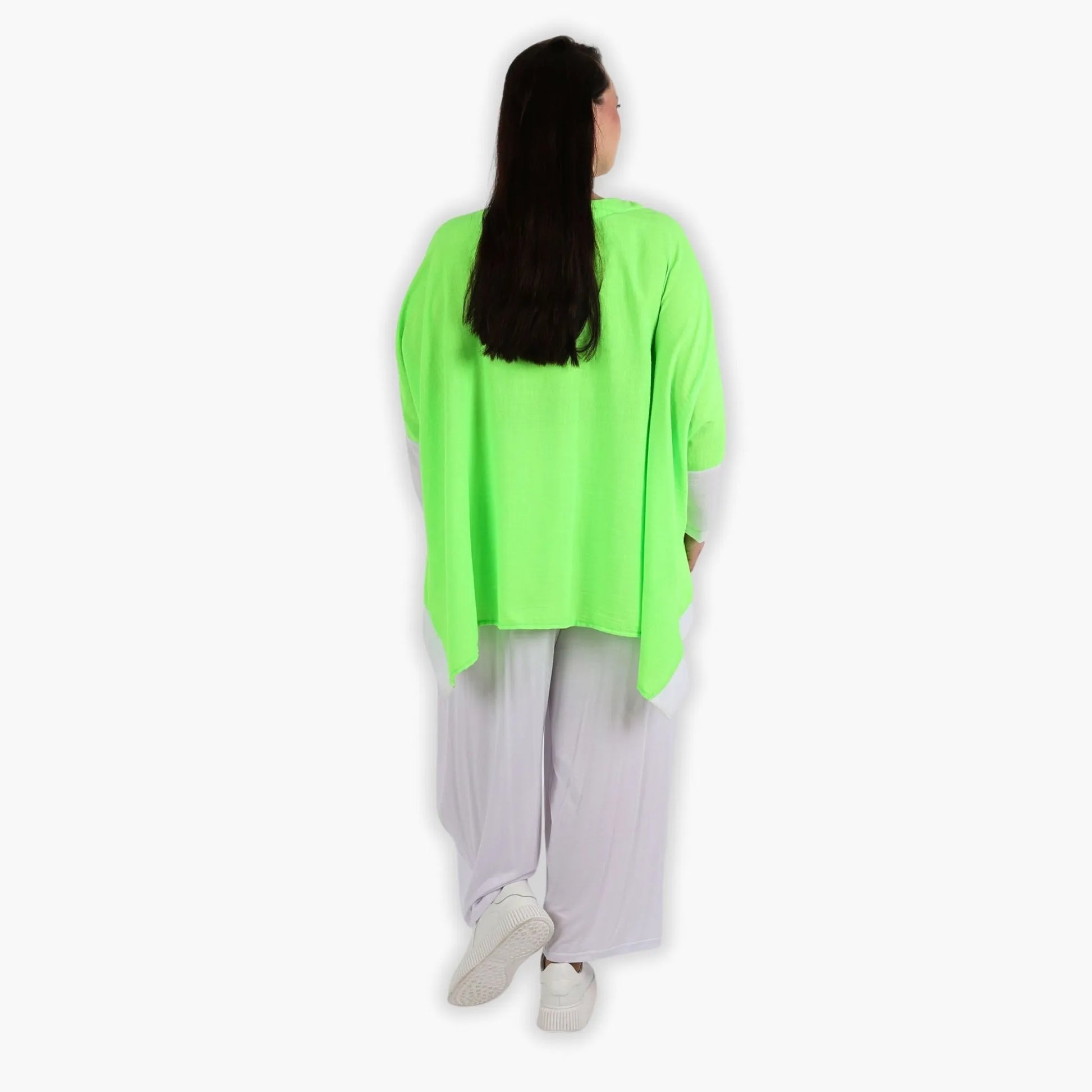  A-Form Bigshirt von AKH Fashion aus Viskose, 1305.02413, Neongrün-Weiß, Unifarben, Schick