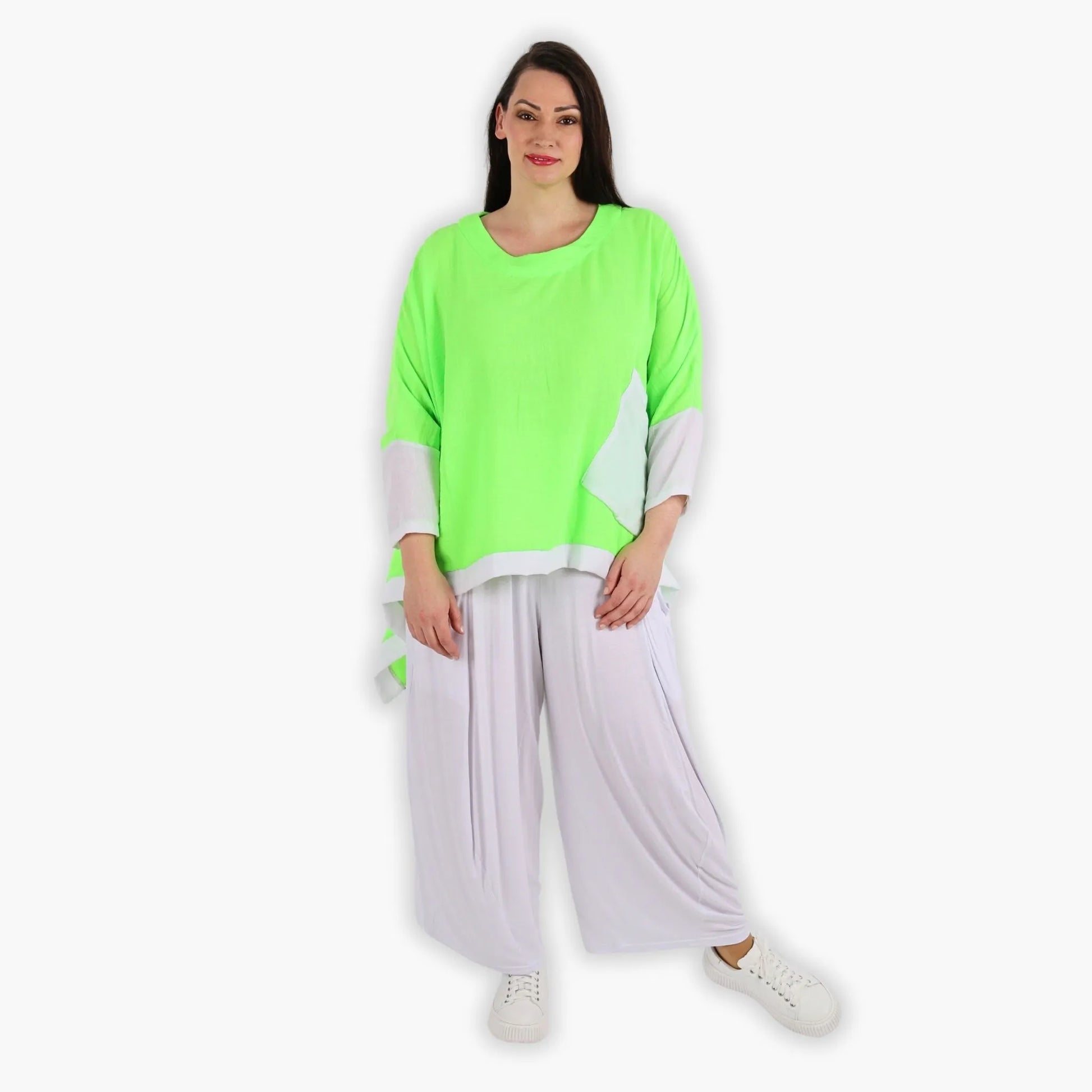  A-Form Bigshirt von AKH Fashion aus Viskose, 1305.02413, Neongrün-Weiß, Unifarben, Schick