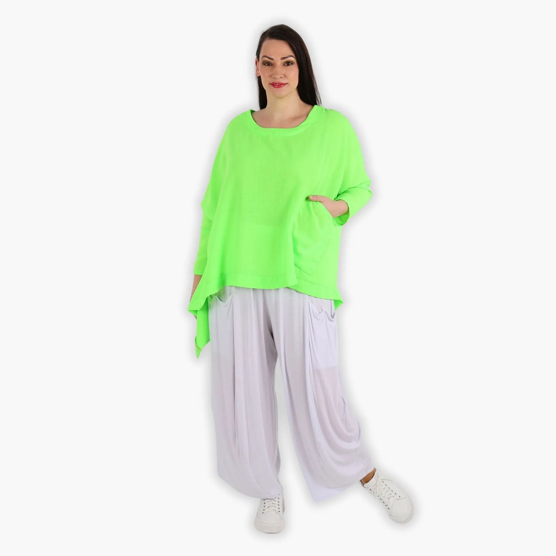  A-Form Bigshirt von AKH Fashion aus Viskose, 1305.02413, Neongrün, Unifarben, Schick, Modern