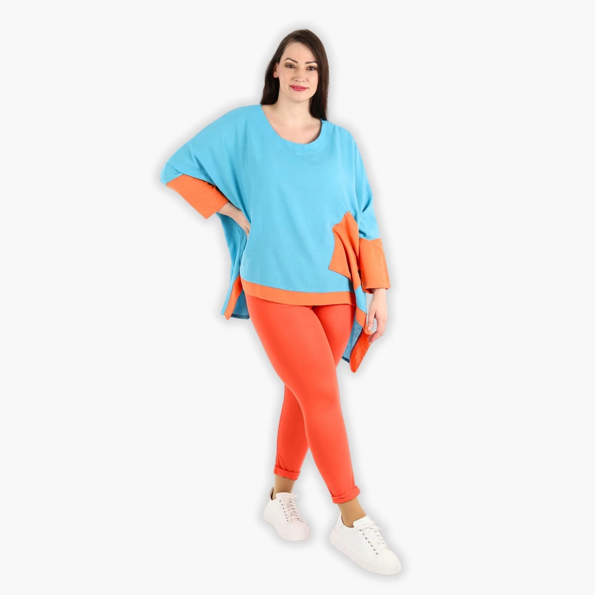  A-Form Bigshirt von AKH Fashion aus Viskose, 1305.02413, Türkis-Orange, Unifarben, Schick