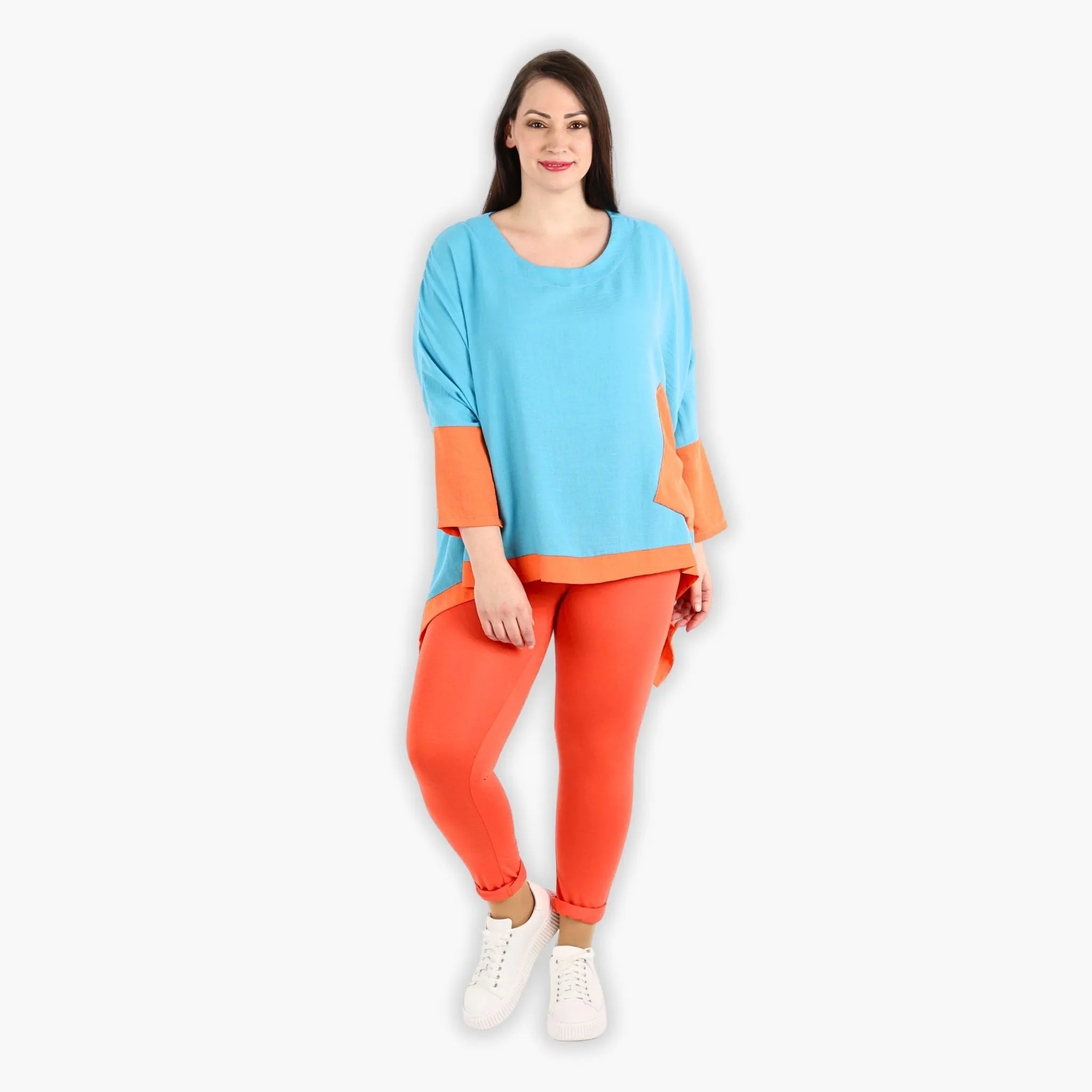  A-Form Bigshirt von AKH Fashion aus Viskose, 1305.02413, Türkis-Orange, Unifarben, Schick