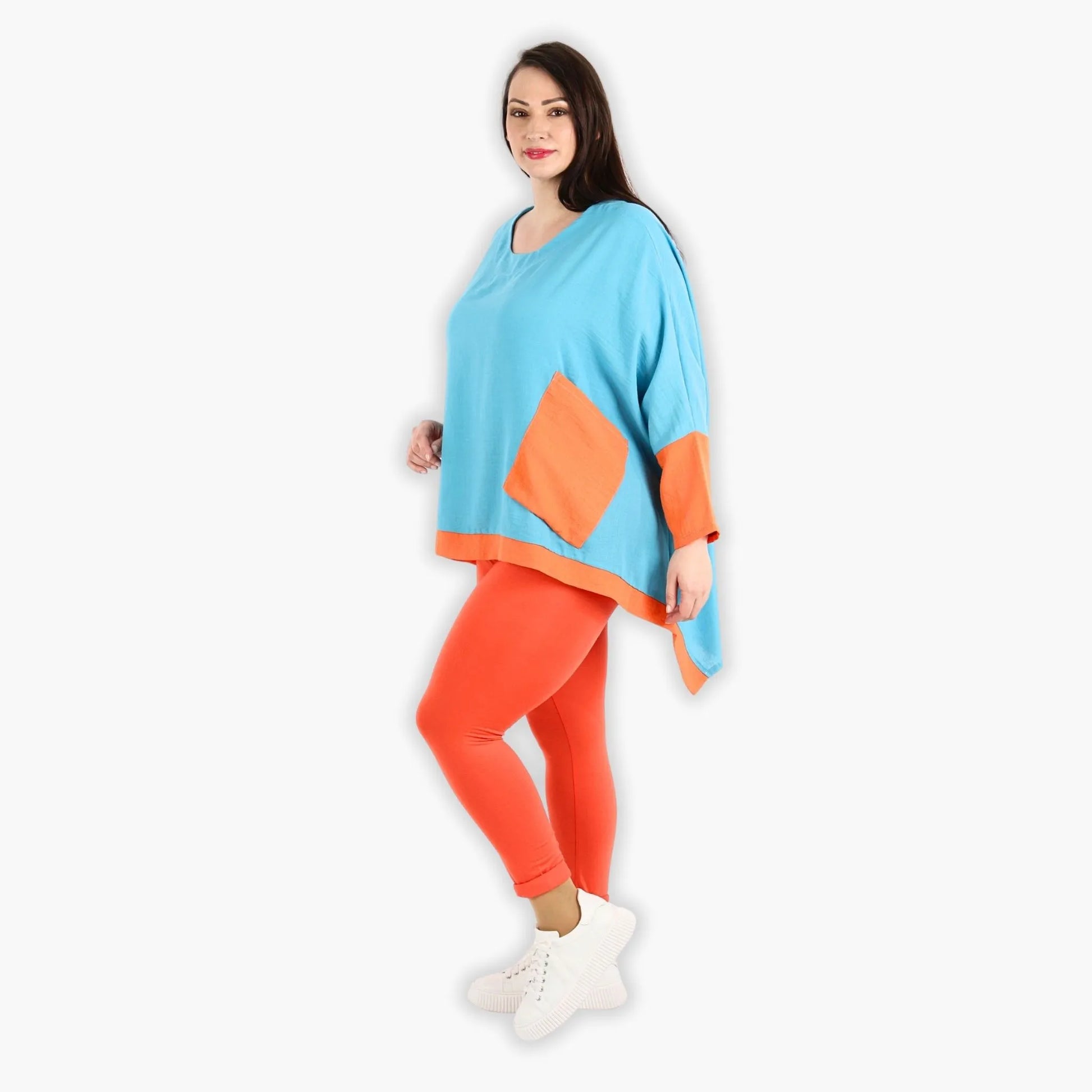  A-Form Bigshirt von AKH Fashion aus Viskose, 1305.02413, Türkis-Orange, Unifarben, Schick