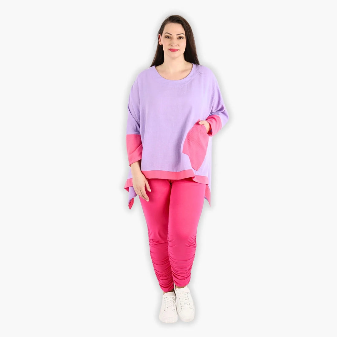  A-Form Bigshirt von AKH Fashion aus Viskose, 1305.02413, Flieder-Pink, Unifarben, Ausgefallen