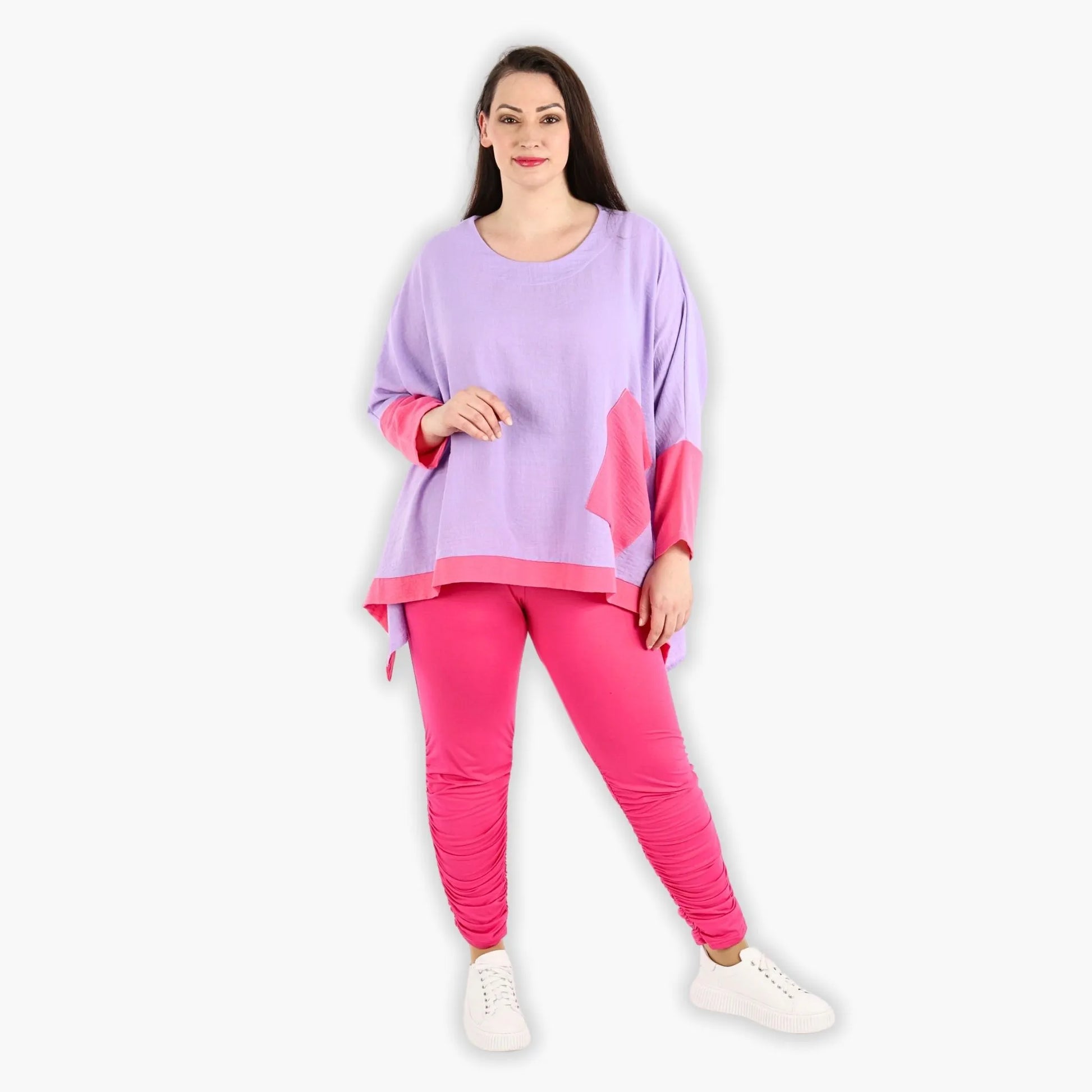  A-Form Bigshirt von AKH Fashion aus Viskose, 1305.02413, Flieder-Pink, Unifarben, Ausgefallen