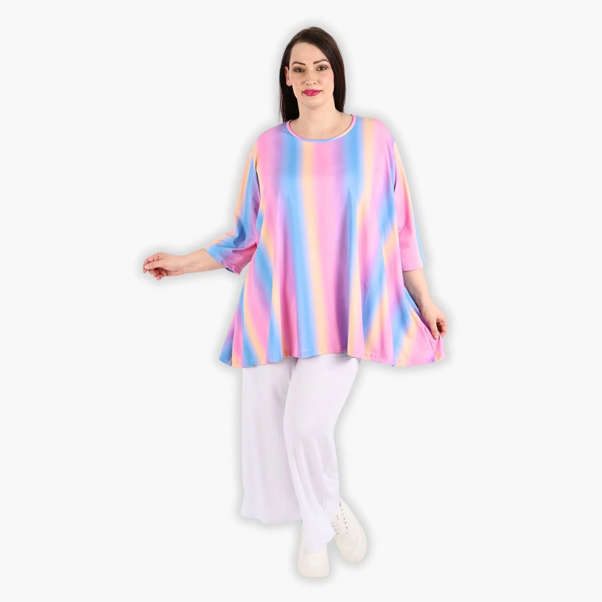  A-Form Bigshirt von AKH Fashion aus Baumwolle, 1306.00593, Pink-Blau-Orange, Schick, Modern