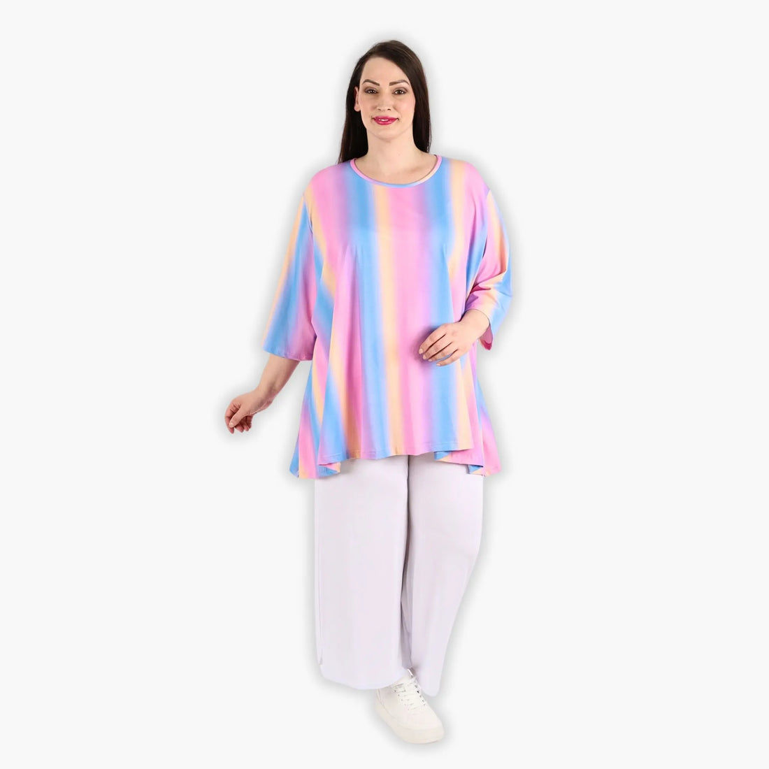  A-Form Bigshirt von AKH Fashion aus Baumwolle, 1306.00593, Pink-Blau-Orange, Schick, Modern