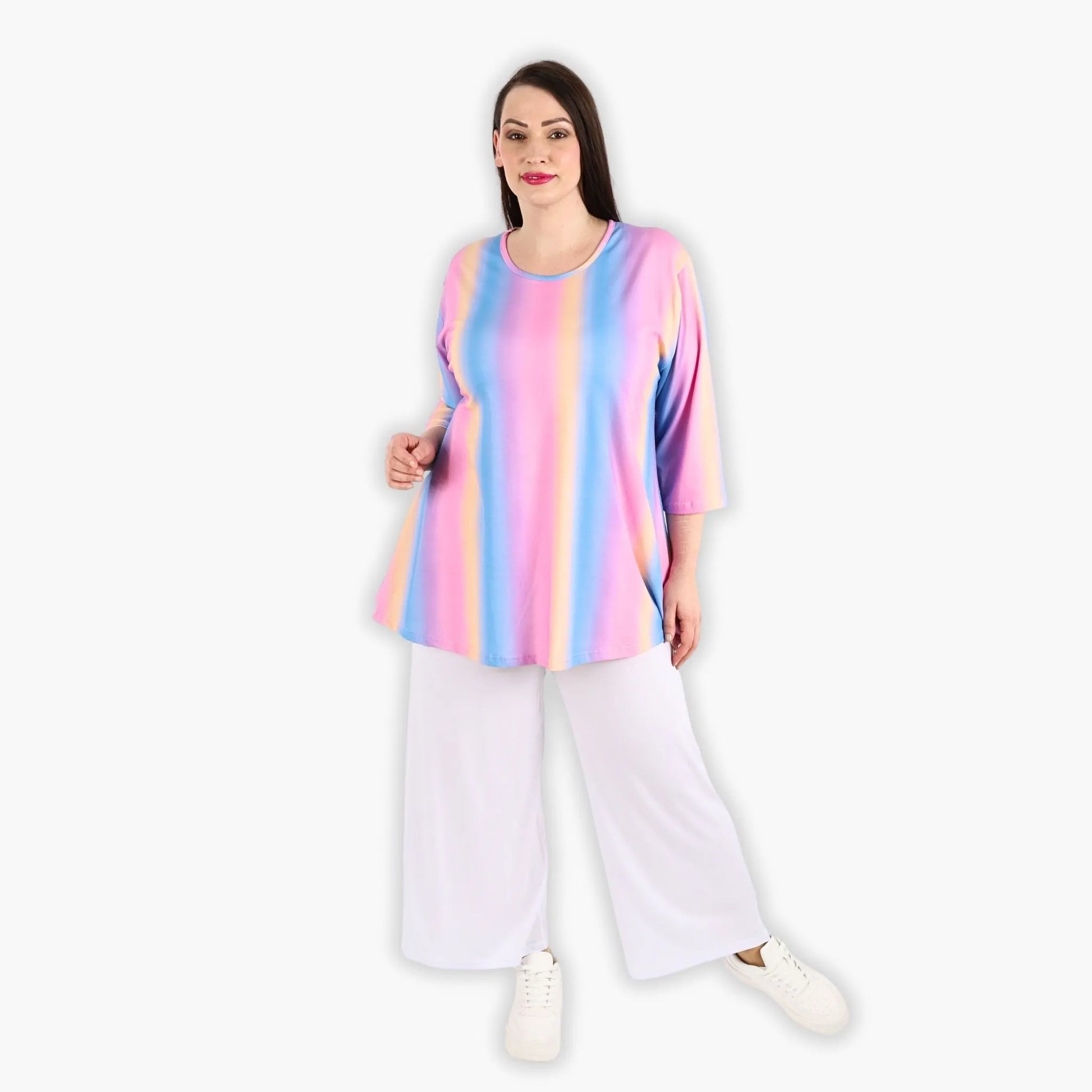  Shirt von AKH Fashion aus Baumwolle in Glocken-Form, 1306.01892, Pink-Blau-Orange, Schick