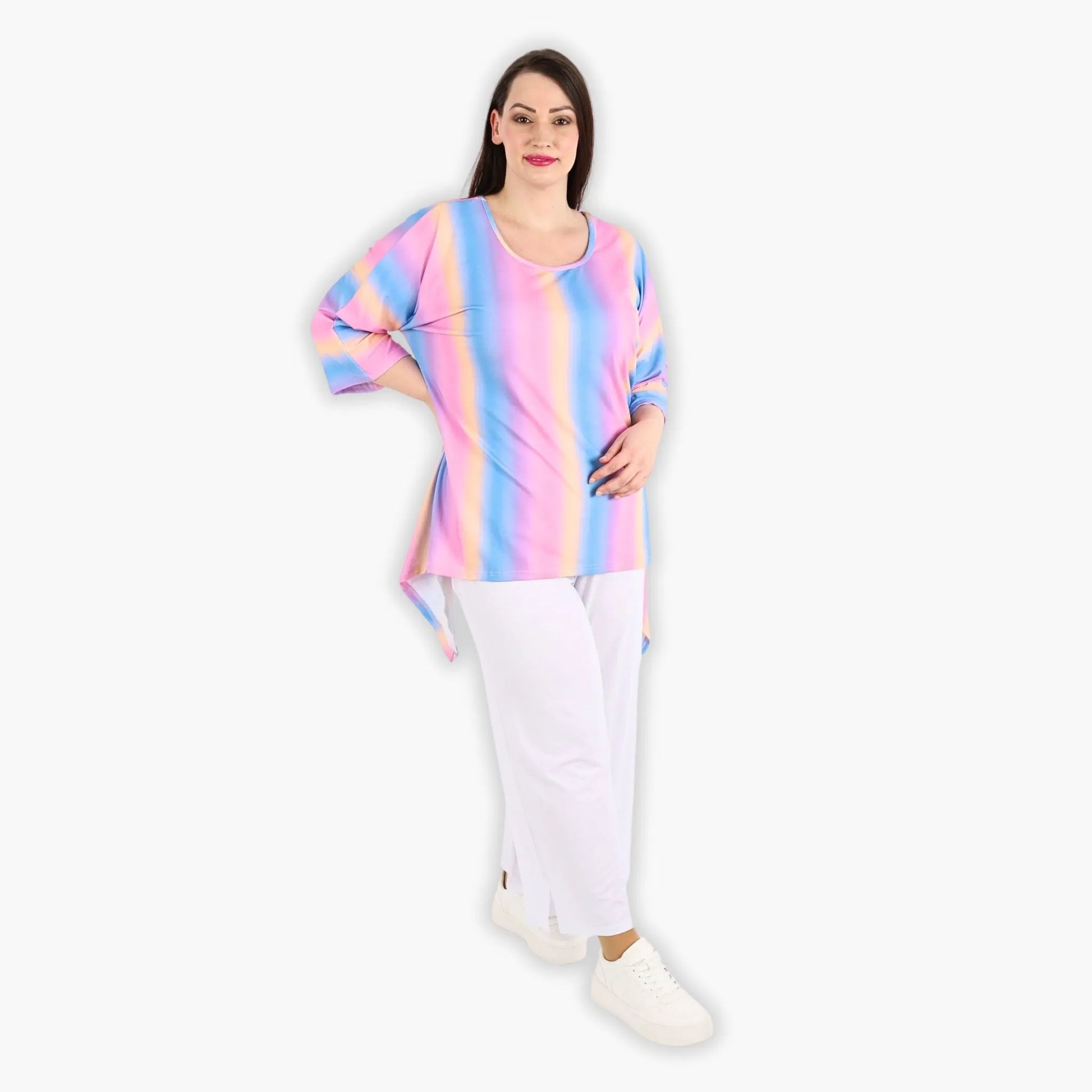  A-Form Bigshirt von AKH Fashion aus Baumwolle, 1306.06588, Pink-Blau-Orange, Schick, Modern