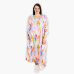  A-Form Kleid von AKH Fashion aus Viskose, 1308.01927, Weiß-Flieder-Orange, Farbmix