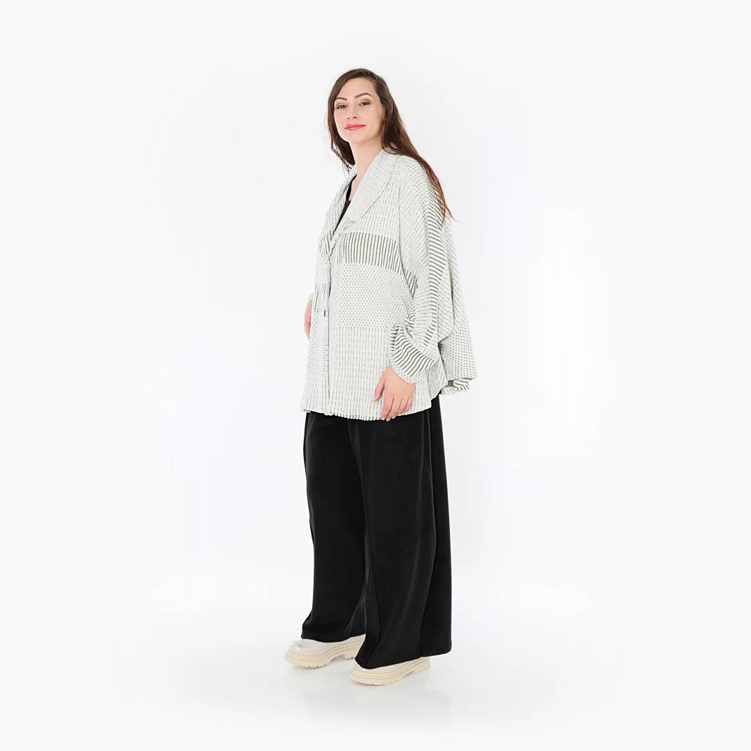  AKH Fashion Jacke in gerundeter Form, aus Viskose, 1377.00140, Olive-Ecru, Gerippt