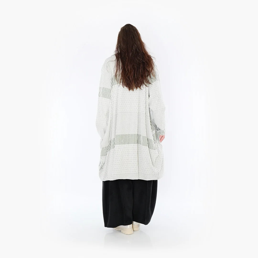  Ballonmantel von AKH Fashion aus Viskose, 1377.02494, Olive-Ecru, Gerippt, Schick, Modern