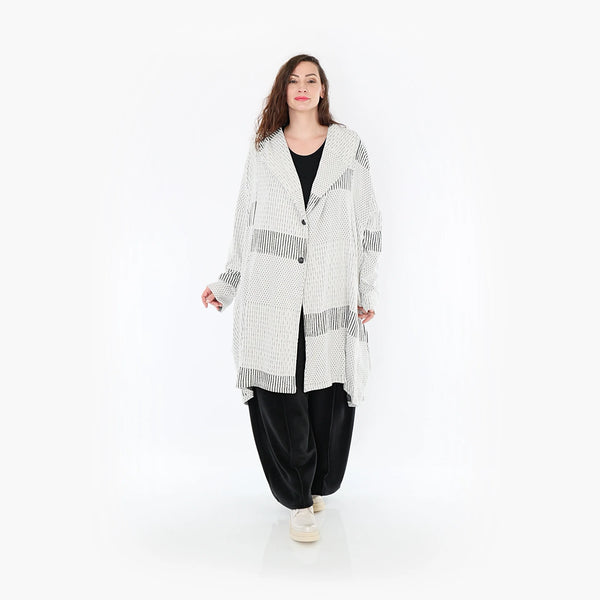  Ballonmantel von AKH Fashion aus Viskose, 1377.02494, Schwarz-Ecru, Gerippt, Schick