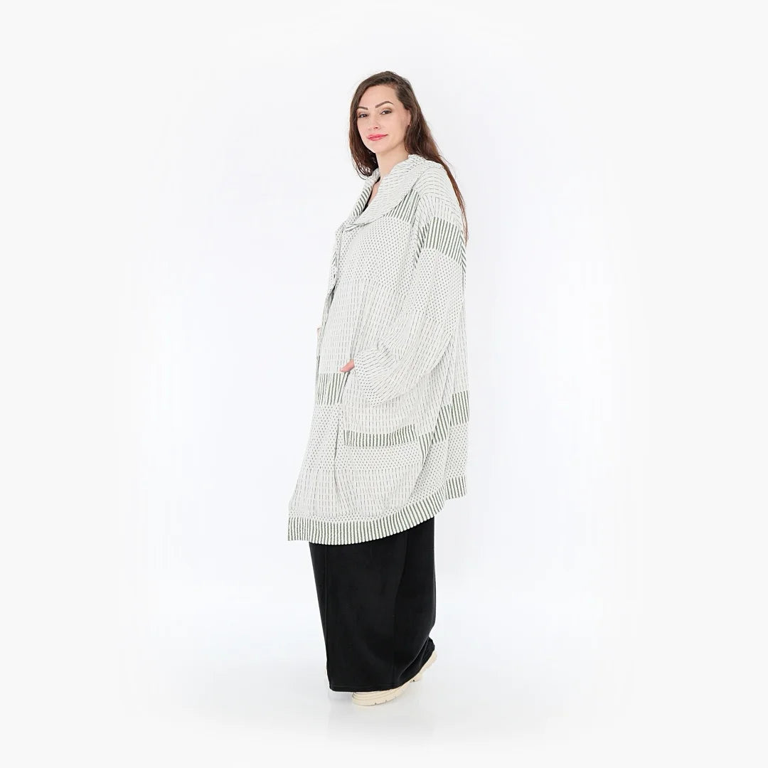  Ballonmantel von AKH Fashion aus Viskose, 1377.06518, Olive-Ecru, Gerippt, Schick, Modern