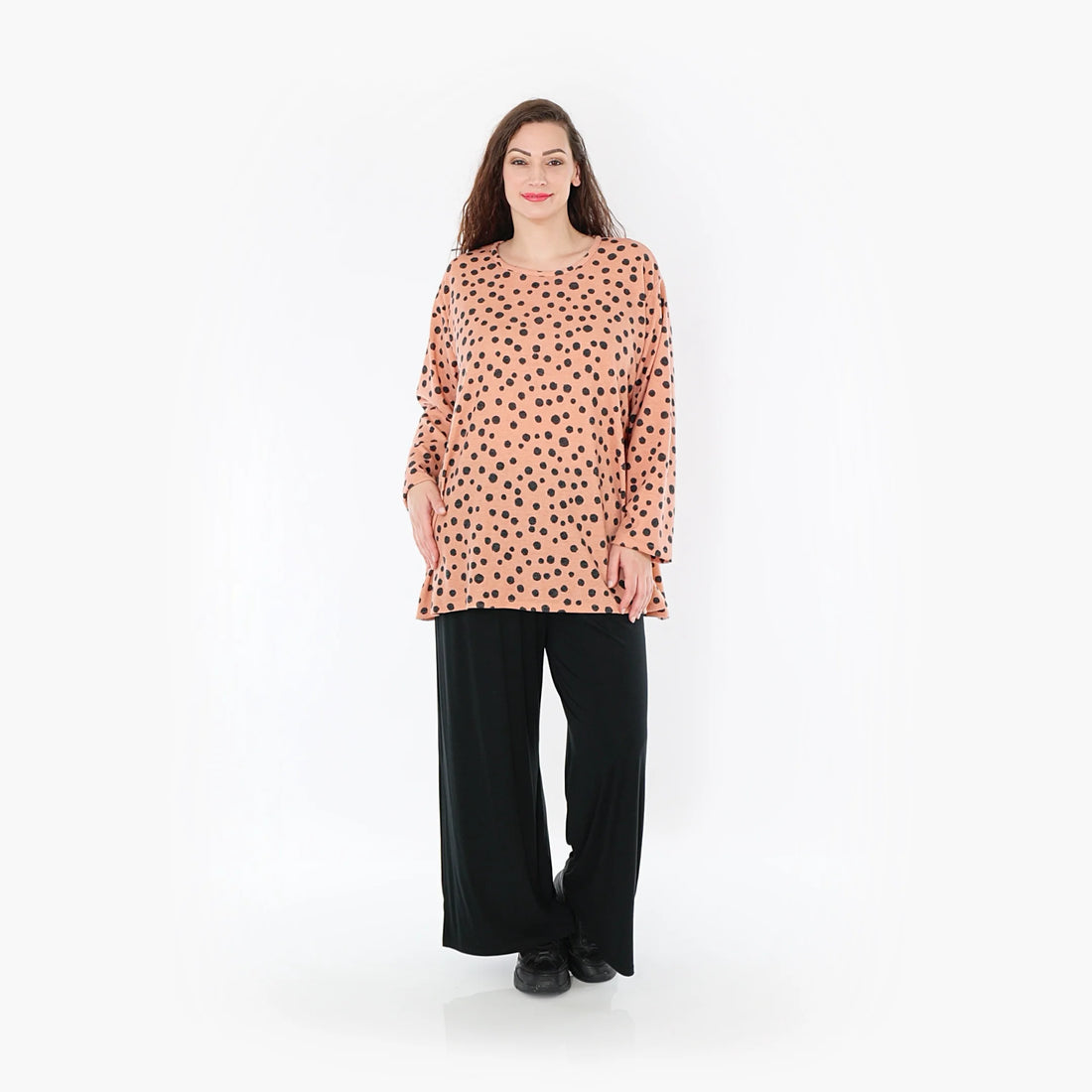  Stylisches Oversize-Shirt mit punktiertem Design in Altrosa und Anthrazit für die kühle Saison