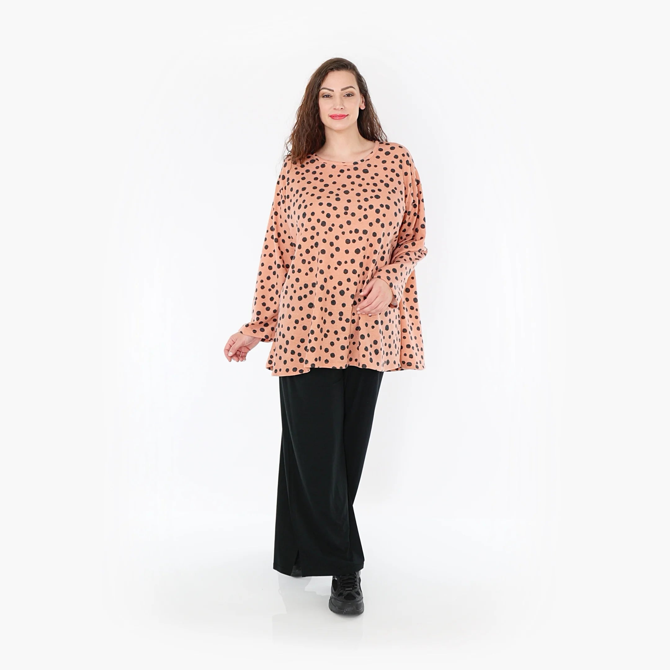  AKH Fashion Shirt in Glocken-Form, aus Materialmix, 1382.01892, Altrosa-Anthrazit, Punkte