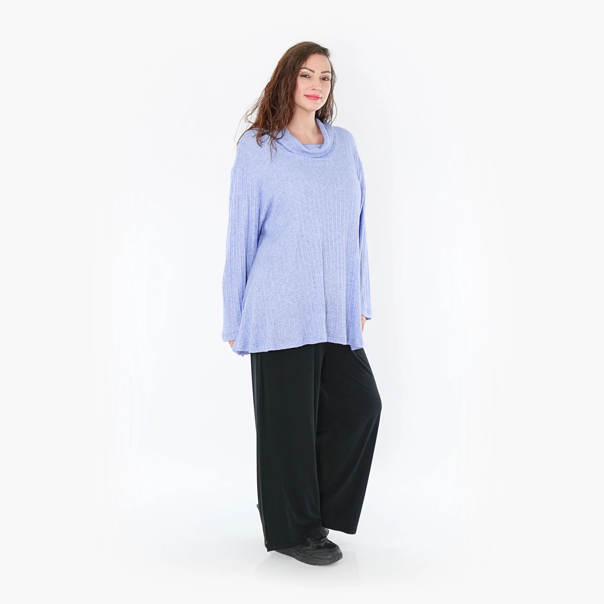  Strukturiertes Rollkragen-Oberteil aus hochwertigem Feinstrick in elegantem Blau für Plus Size Frauen