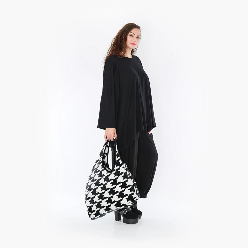  AKH Fashion Tasche in gerader Form, aus Polyester, 1386.08010, Schwarz-Weiss, Hahnentritt