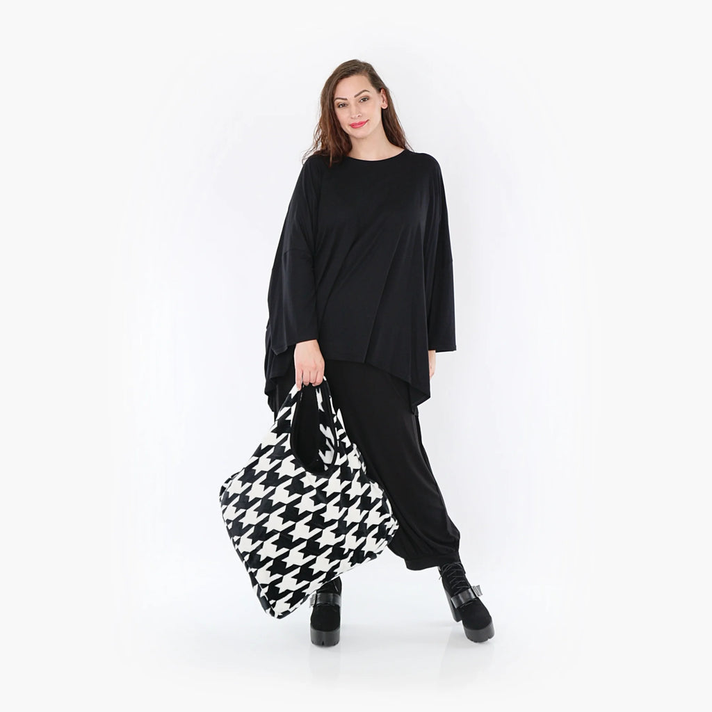  AKH Fashion Tasche in gerader Form, aus Polyester, 1386.08010, Schwarz-Weiss, Hahnentritt