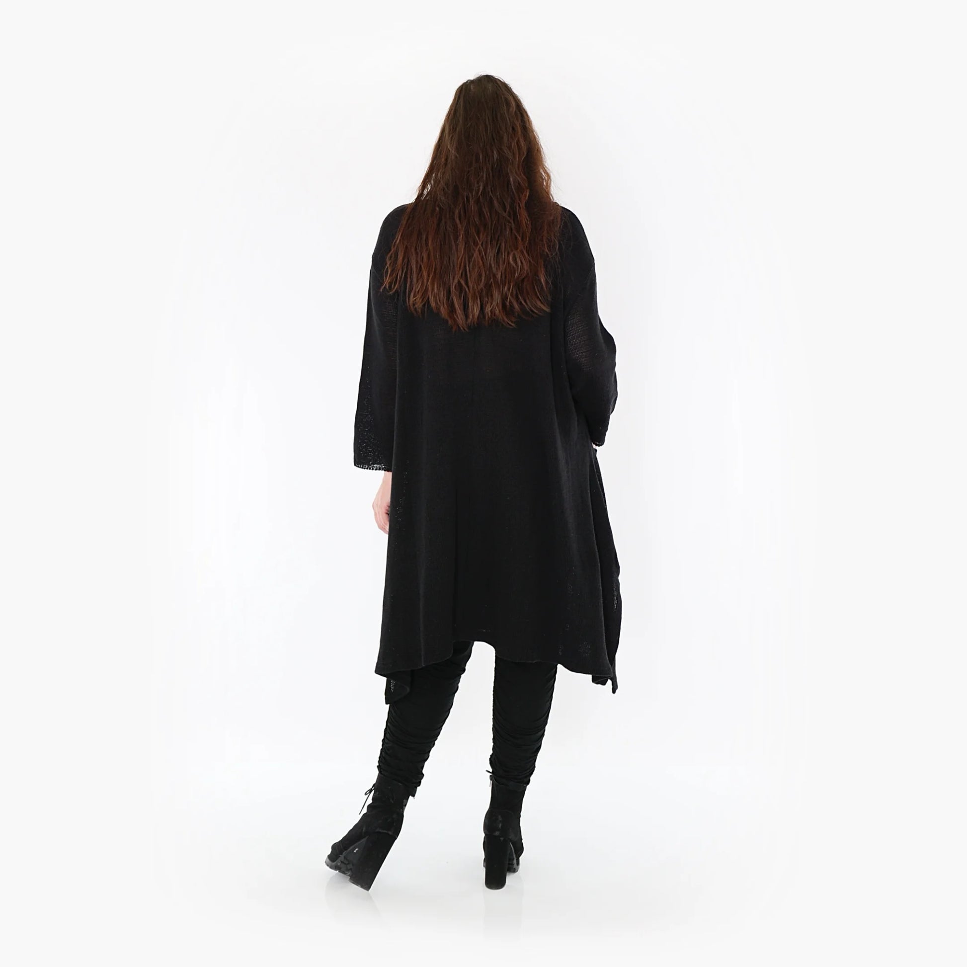  Oversize-Strickmantel in Schwarz für Plus Size mit luftiger Passform und lässigem A-Schnitt