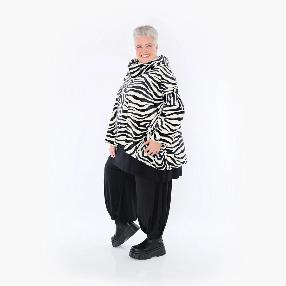  AKH Fashion Bigshirt in kastiger Form, aus Polyester, 1401.03019, Ecru-Schwarz, Zebra