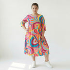  Ballonkleid von AKH Fashion aus Baumwolle, 1508.06698, Rosa/Multi, Abstrakt, Ausgefallen