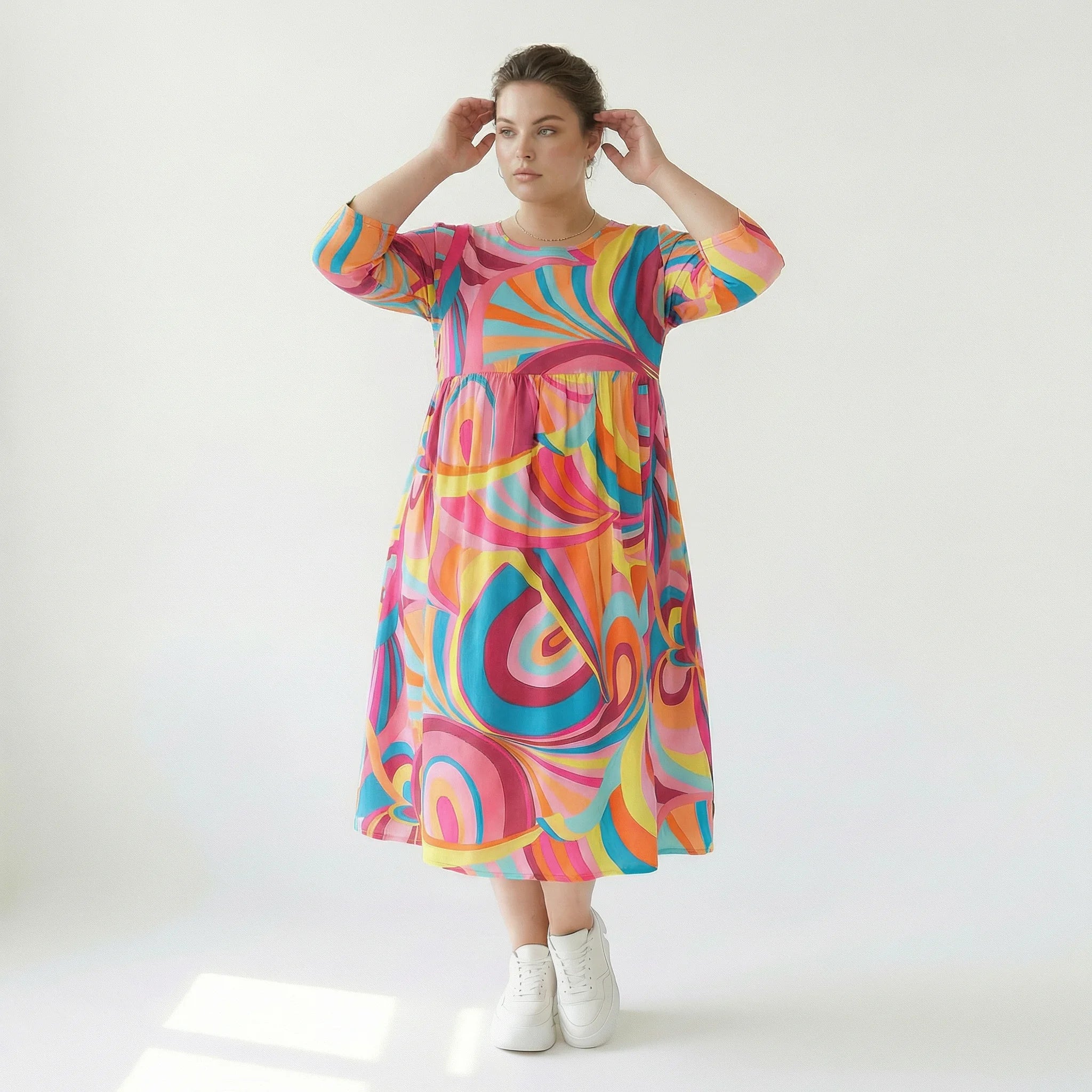  Ballonkleid von AKH Fashion aus Baumwolle, 1508.06698, Rosa/Multi, Abstrakt, Ausgefallen