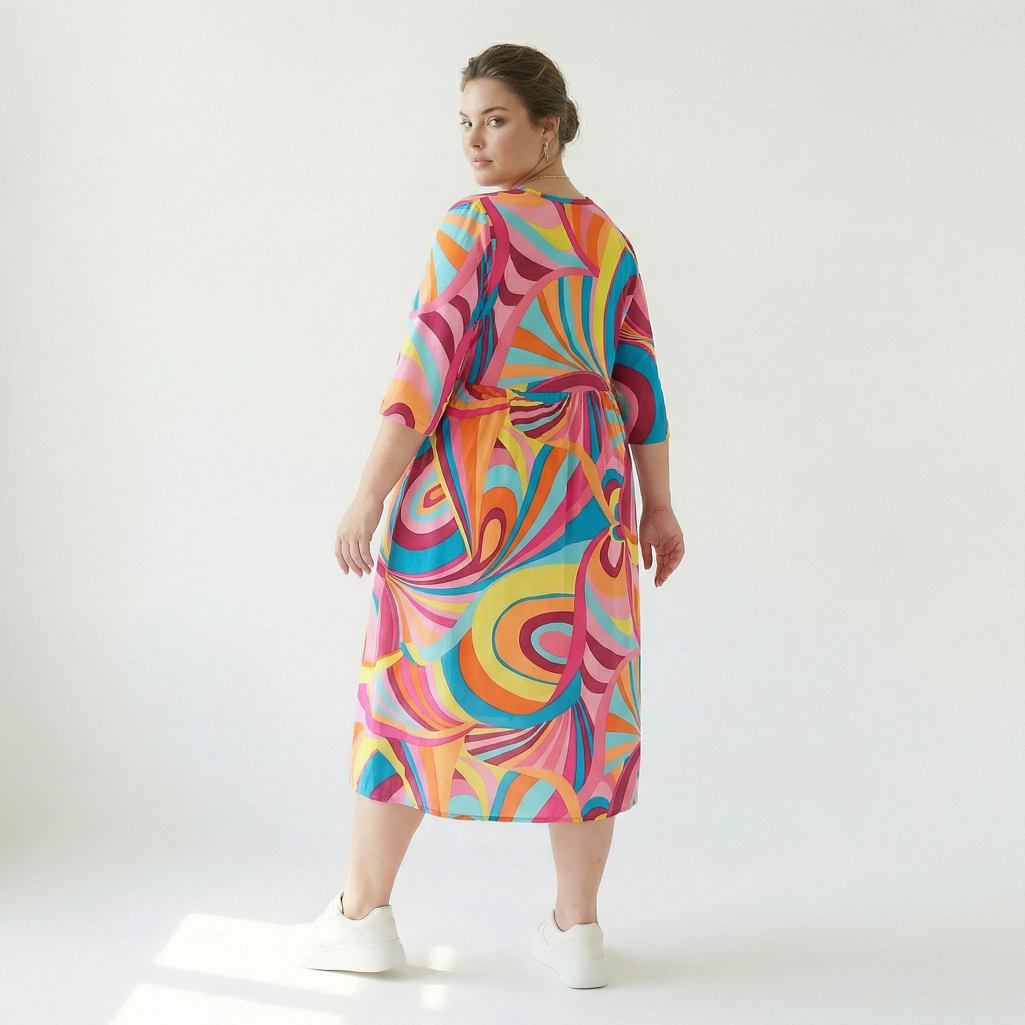  Ballonkleid von AKH Fashion aus Baumwolle, 1508.06698, Rosa/Multi, Abstrakt, Ausgefallen