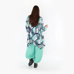  A-Form Bigshirt von AKH Fashion aus Materialmix, 1511.01019, Grün/Weiß/Marine, Abstrakt