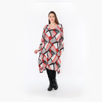  A-Form Bigshirt von AKH Fashion aus Materialmix, 1511.07108, Rot/Weiß/Schwarz, Abstrakt
