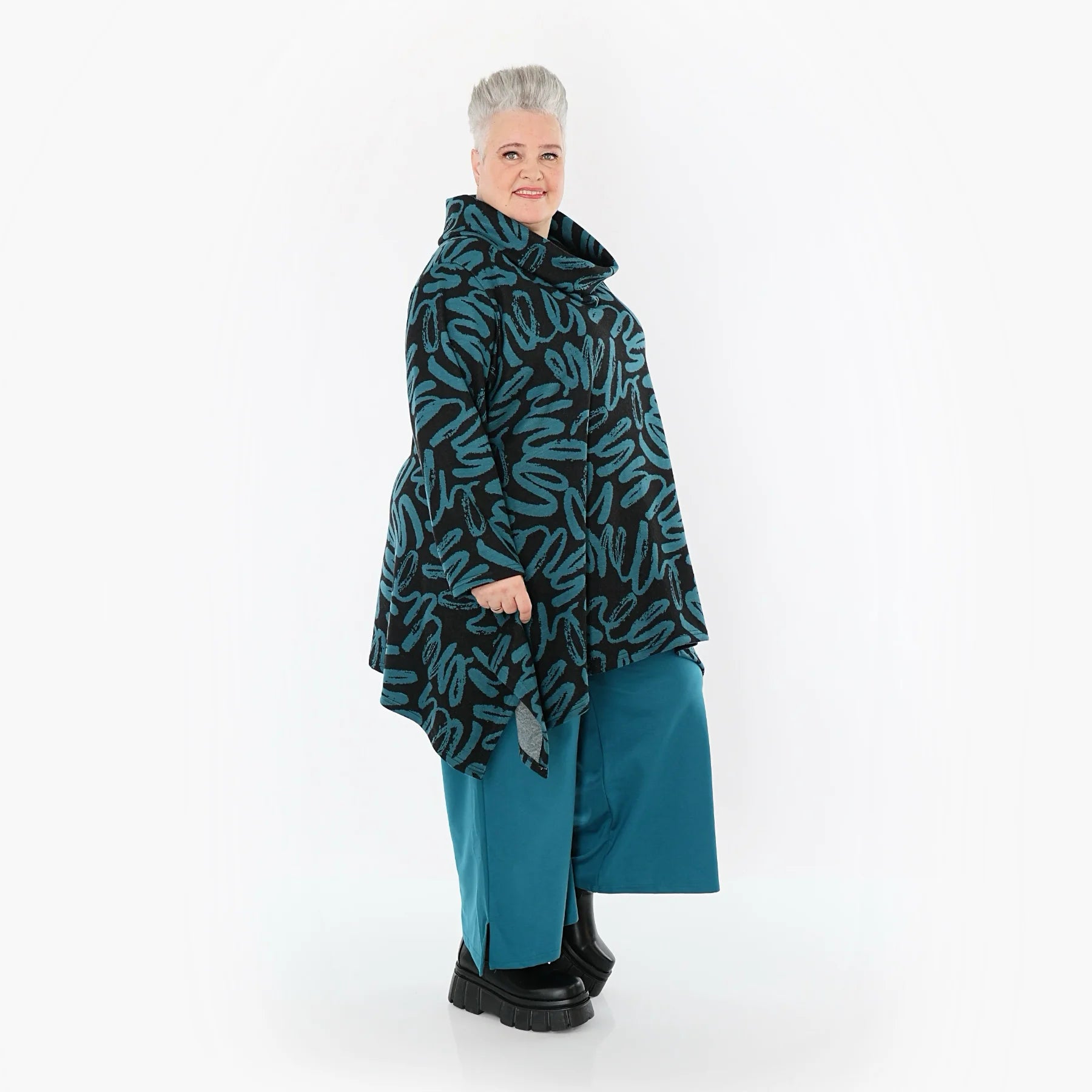 A-Form Shirt von AKH Fashion aus Materialmix, 1529.03371, Schwarz/Petrol, Kringel, Schick