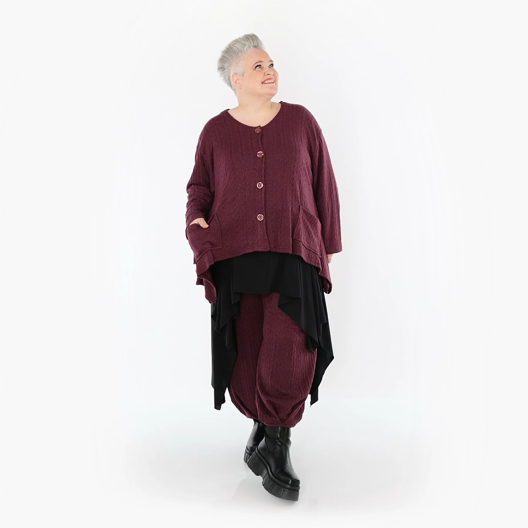 A-Form Jacke von AKH Fashion aus Materialmix, 1532.00118, Burgundy, Wellen, Ausgefallen
