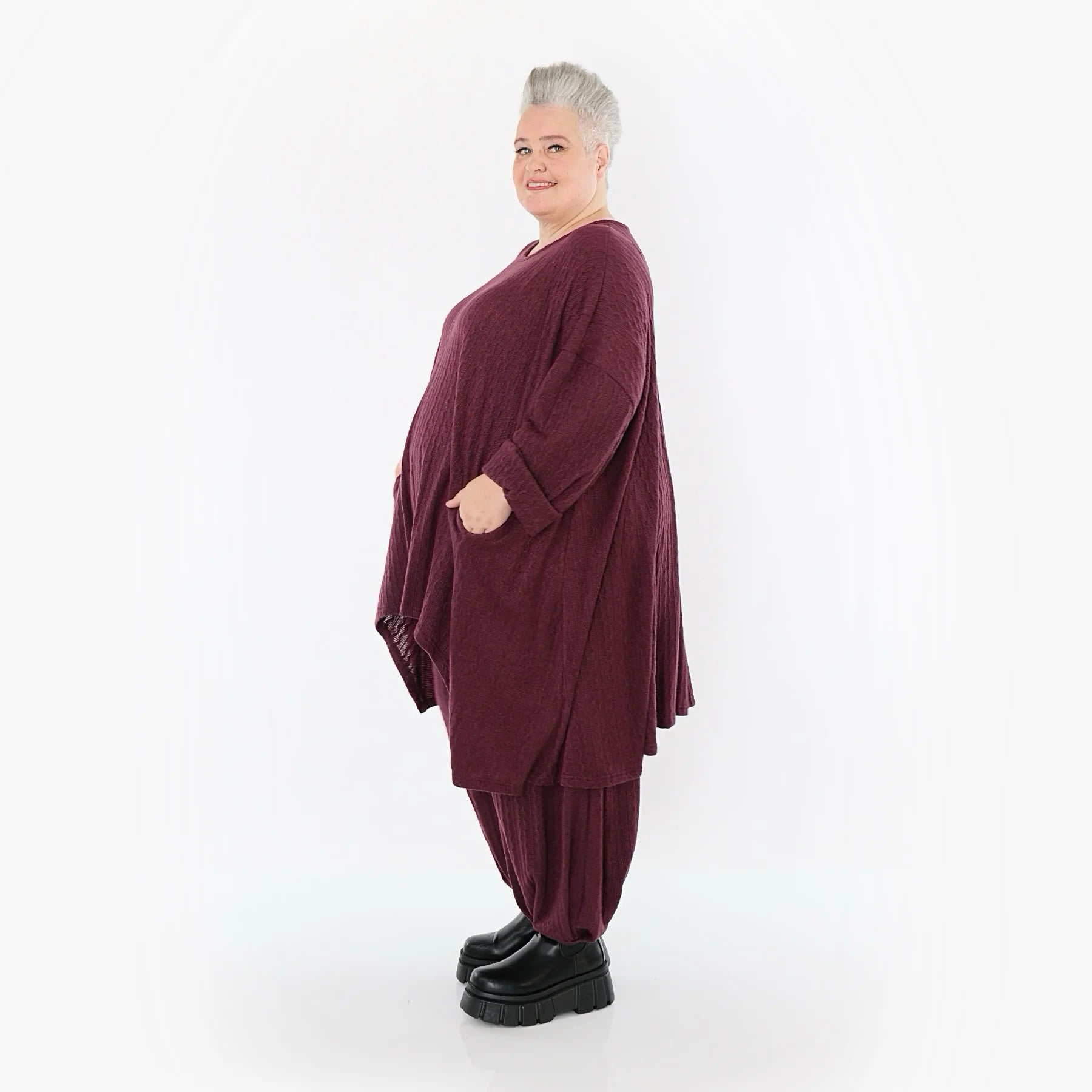 A-Form Bigshirt von AKH Fashion aus Materialmix, 1532.07014, Burgundy, Wellen, Ausgefallen