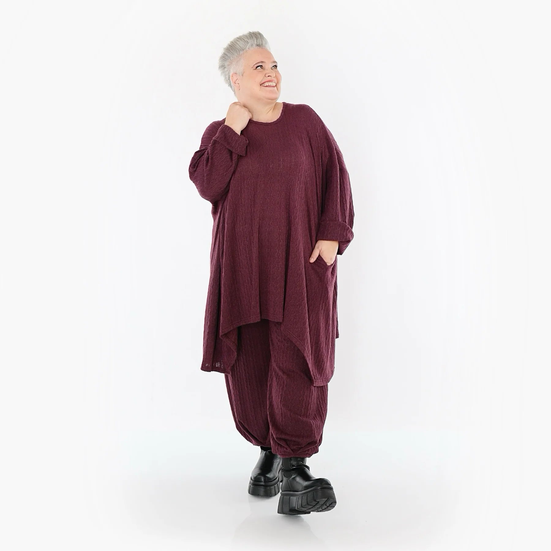 A-Form Bigshirt von AKH Fashion aus Materialmix, 1532.07014, Burgundy, Wellen, Ausgefallen