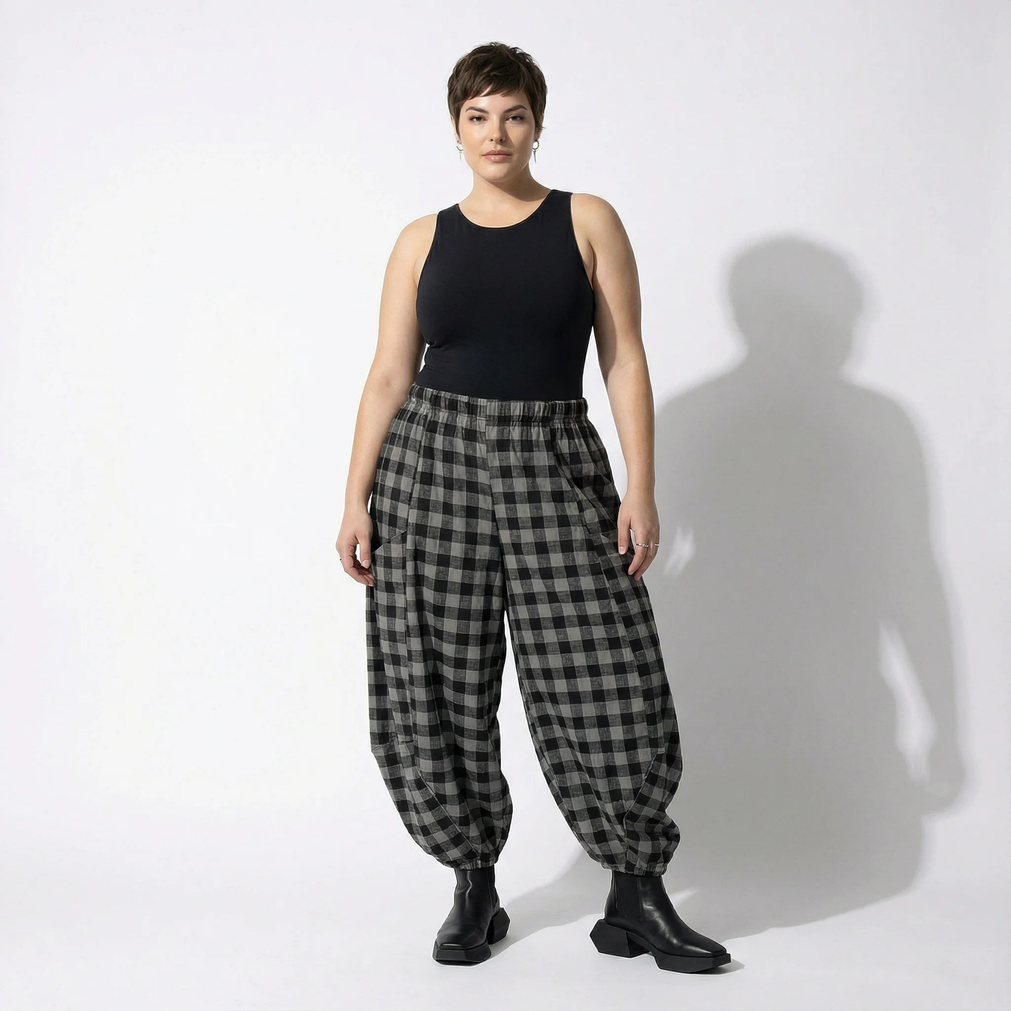 Ballonhose von AKH Fashion aus Polyester, 1562.08069, Grau/Schwarz, Kariert, Ausgefallen
