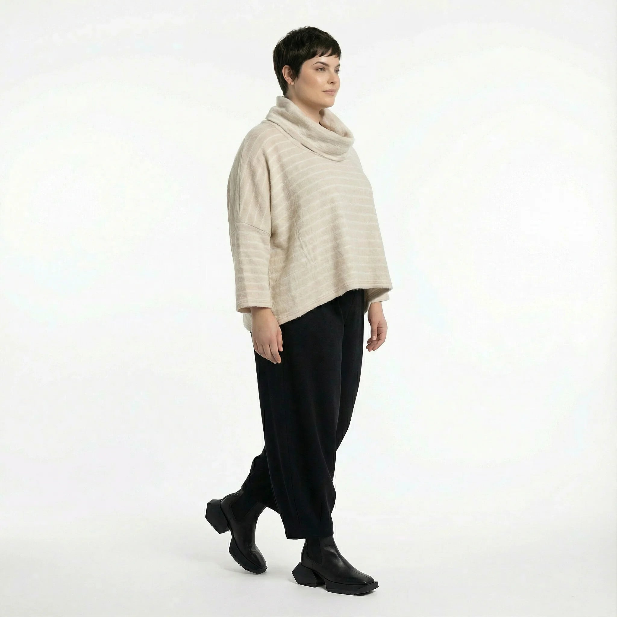  AKH Fashion Bigshirt in kastiger Form, aus Materialmix, 1569.03019, Beige/Weiß, Streifen