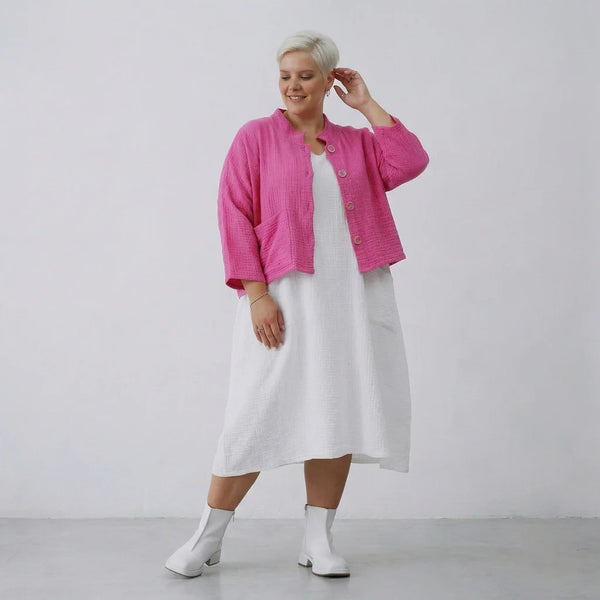 AKH Fashion Jacke in kastiger Form, aus Baumwolle, 1573.06929, Fuchsia, Kariert, Schick