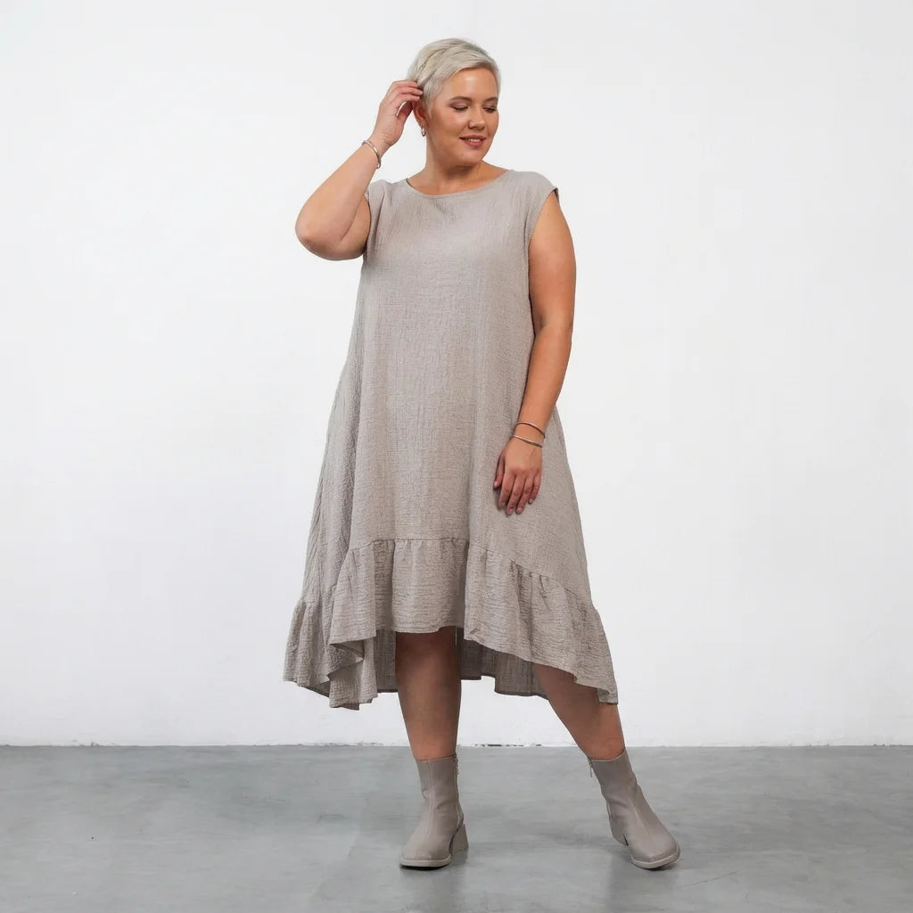  A-Form Kleid von AKH Fashion aus Baumwolle, 1573.07023, Beige, Kariert, Ausgefallen