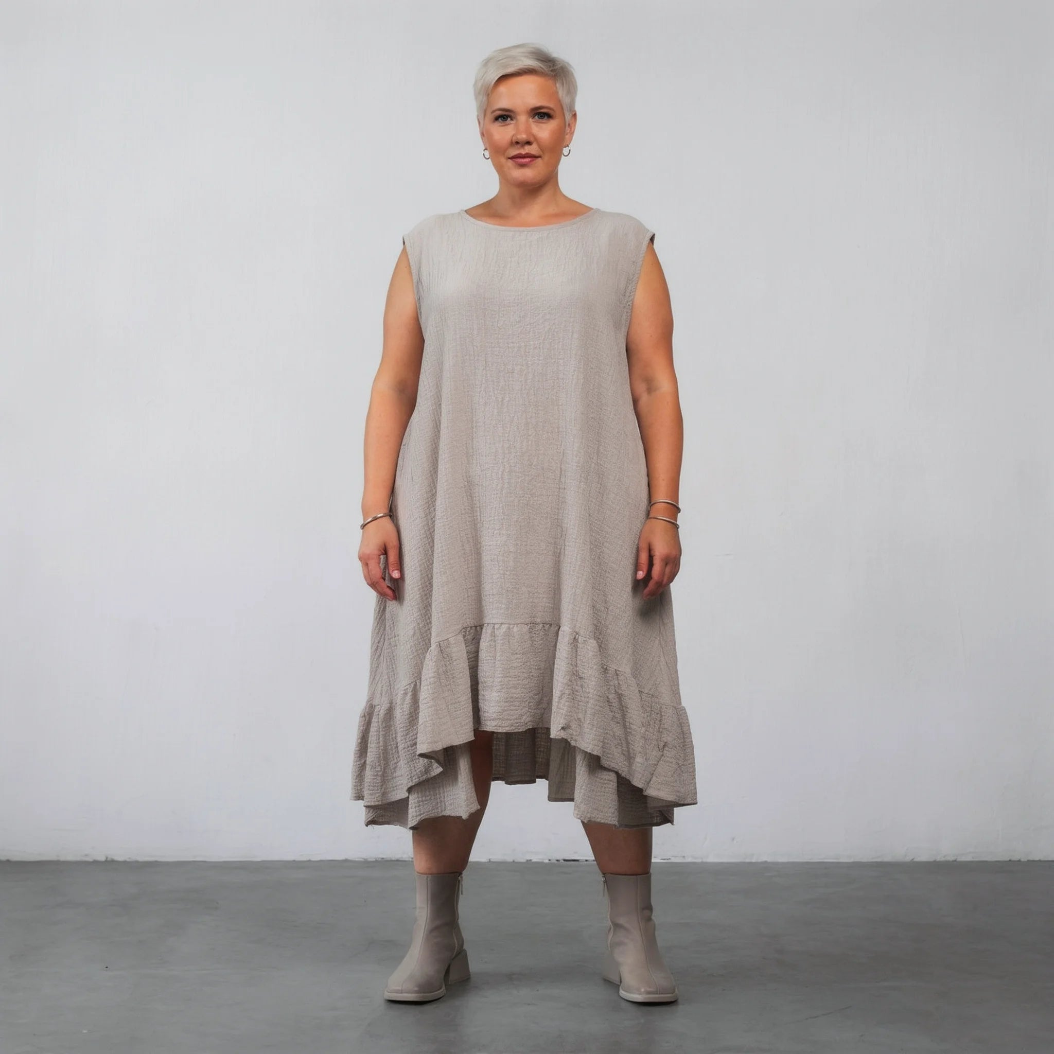  A-Form Kleid von AKH Fashion aus Baumwolle, 1573.07023, Beige, Kariert, Ausgefallen
