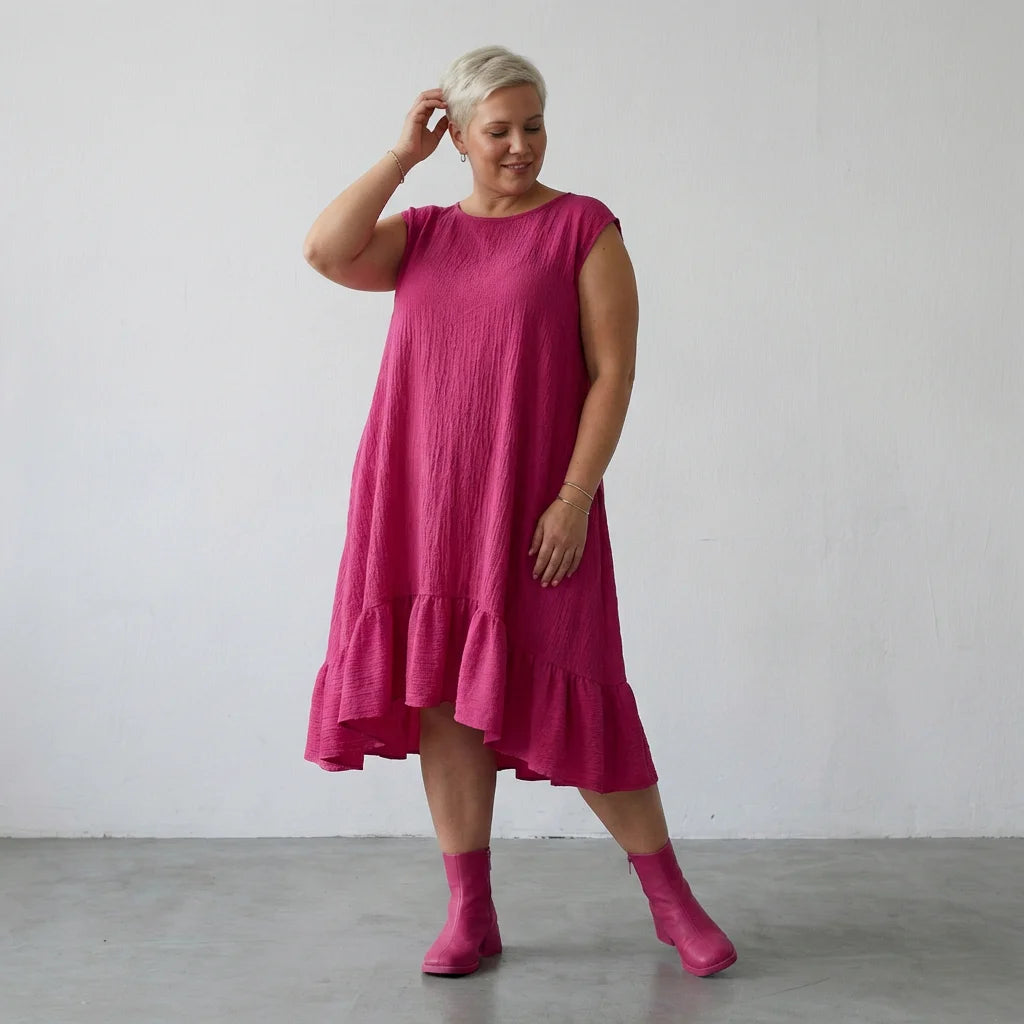  A-Form Kleid von AKH Fashion aus Baumwolle, 1573.07023, Fuchsia, Kariert, Ausgefallen