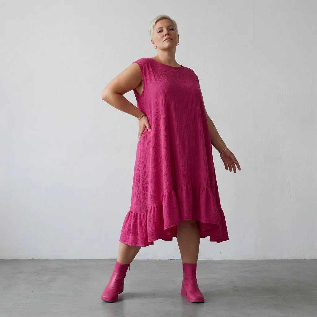  A-Form Kleid von AKH Fashion aus Baumwolle, 1573.07023, Fuchsia, Kariert, Ausgefallen