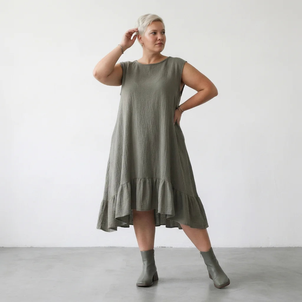  A-Form Kleid von AKH Fashion aus Baumwolle, 1573.07023, Khaki, Kariert, Ausgefallen
