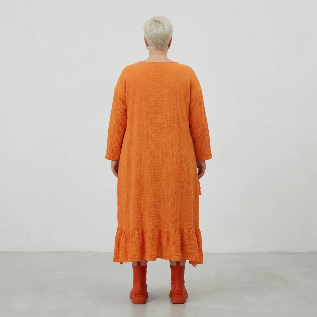  AKH Fashion Kleid in asymmetrischer Form, aus Baumwolle, 1573.07024, Orange, Kariert